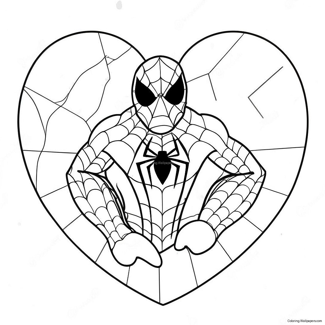 Spiderman Valentinsdag Hjerte Farvelægningsside 15993