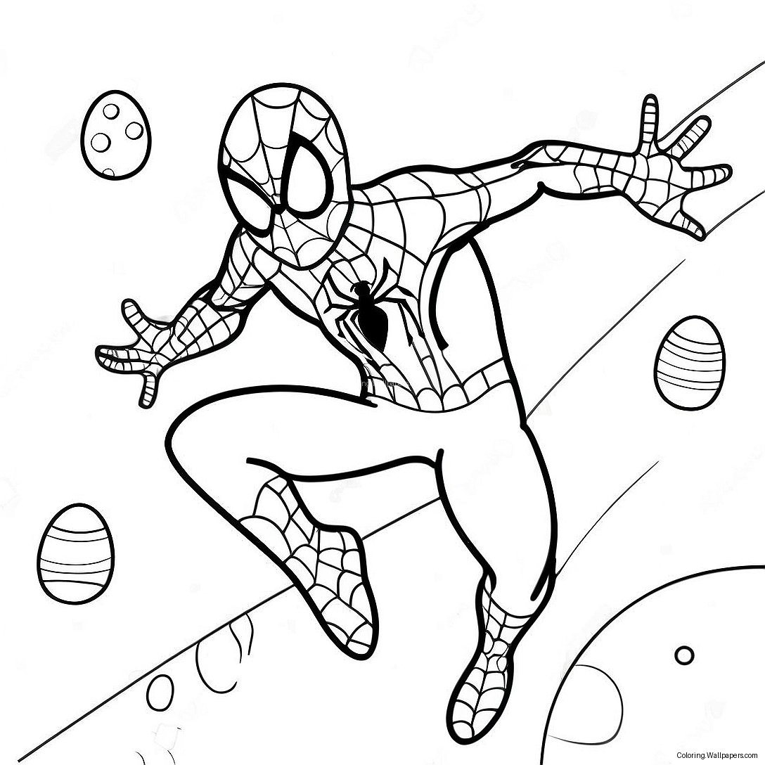 Pagina De Colorat Cu Spider-Man Și Ouă De Paște Colorate 25539