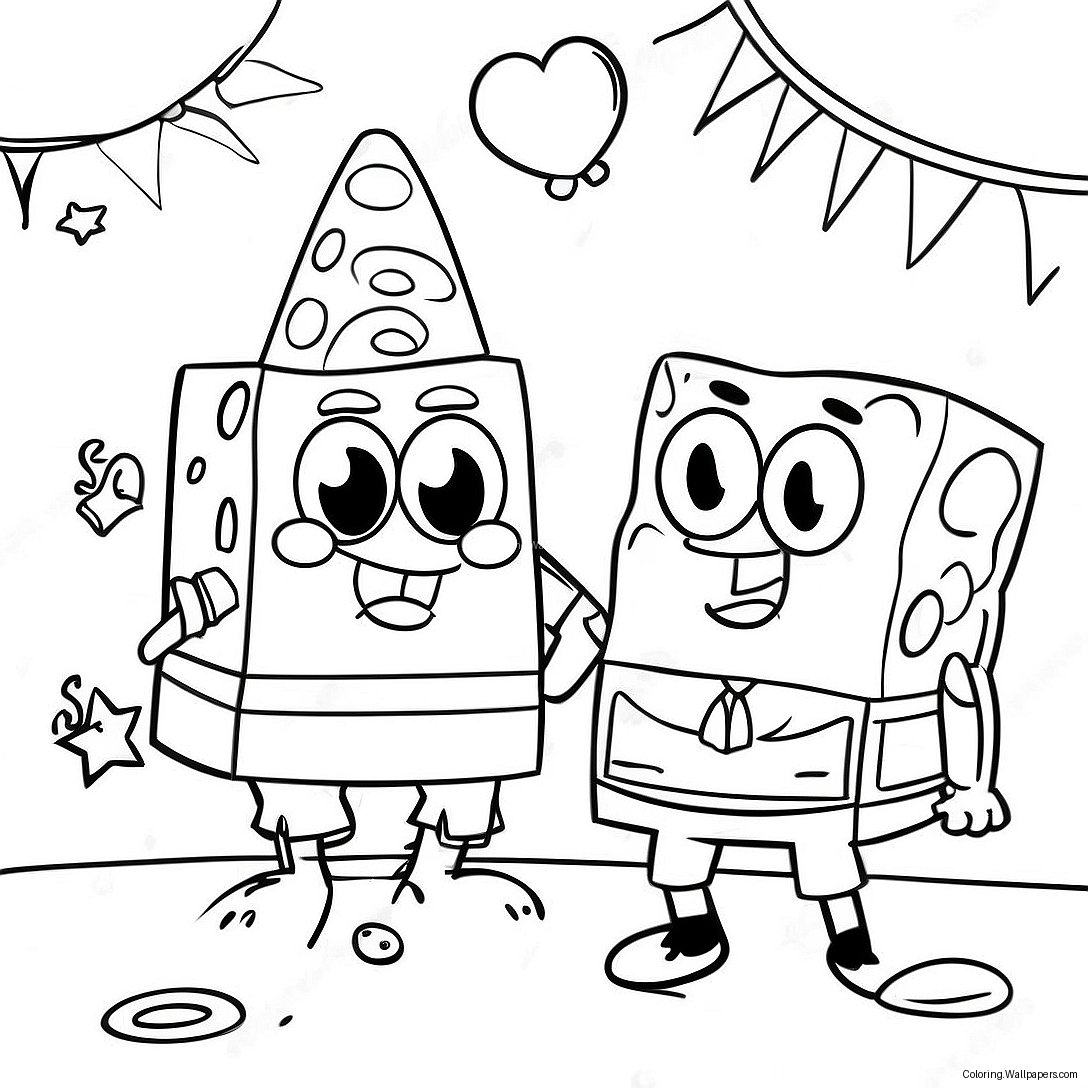 Página Para Colorear De La Fiesta De Cumpleaños De Spongebob Y Patrick 33105