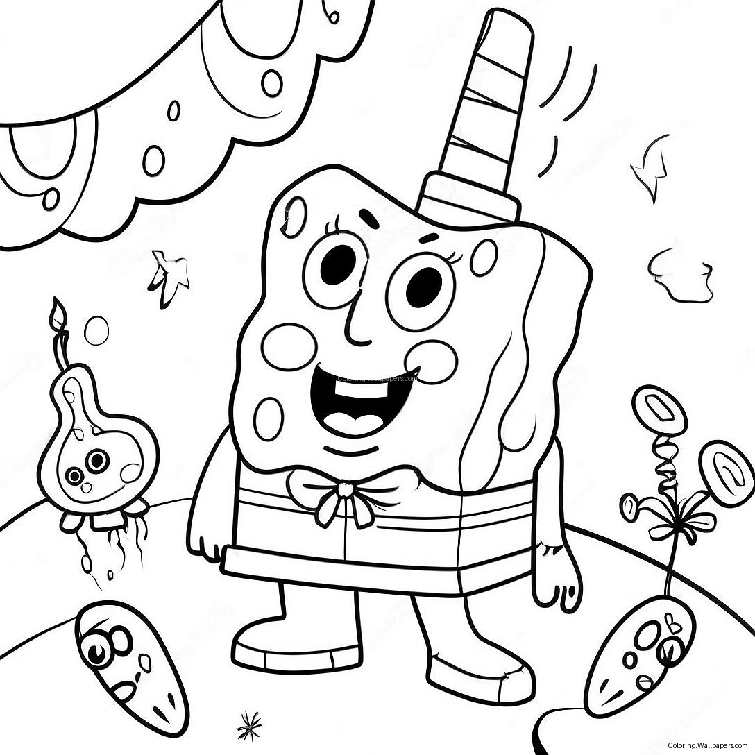 Spongebob Og Patrick Bursdagsfest Fargeleggingsark 33107