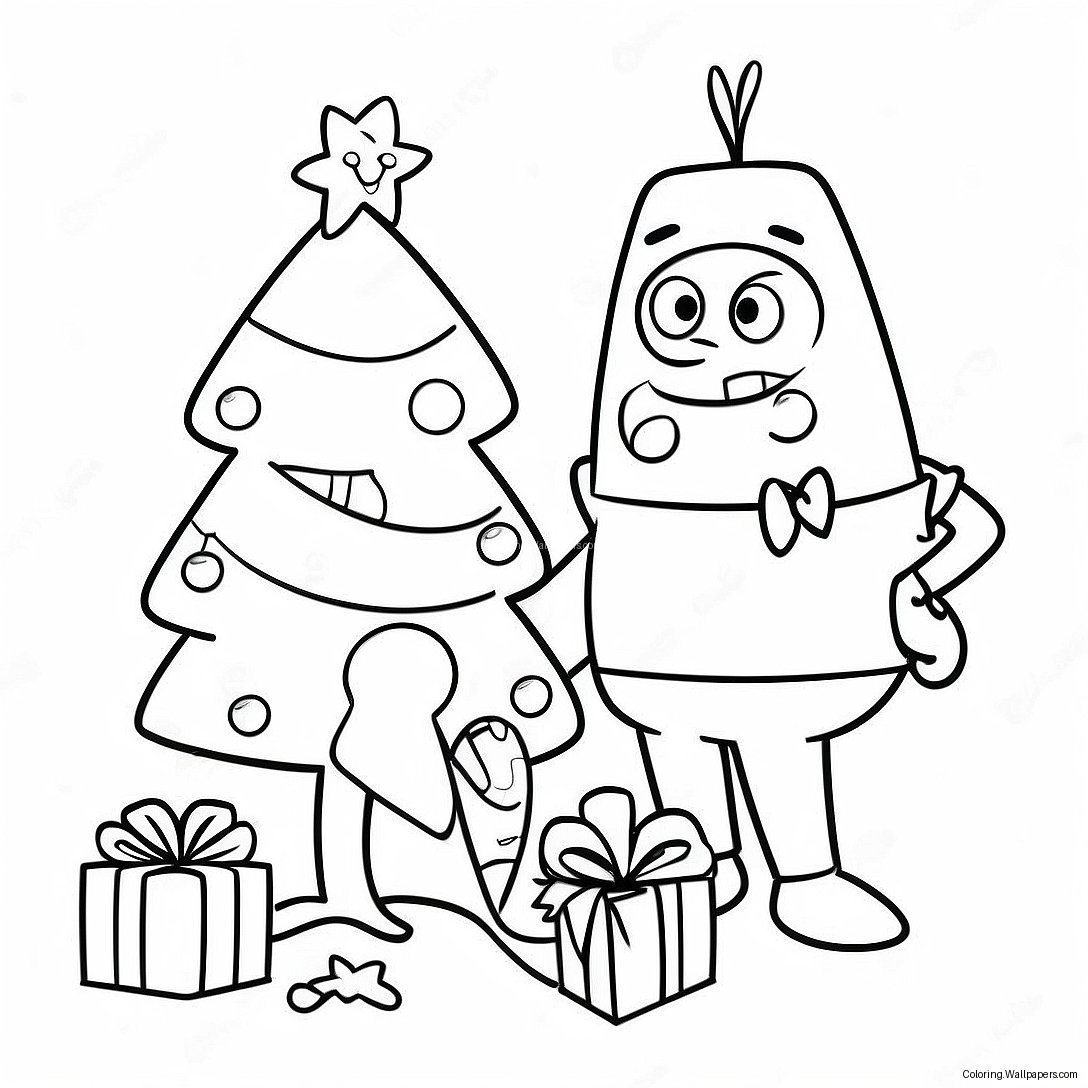 Pagina Da Colorare Di Spongebob E Patrick Che Decorano Un Albero Di Natale 1969