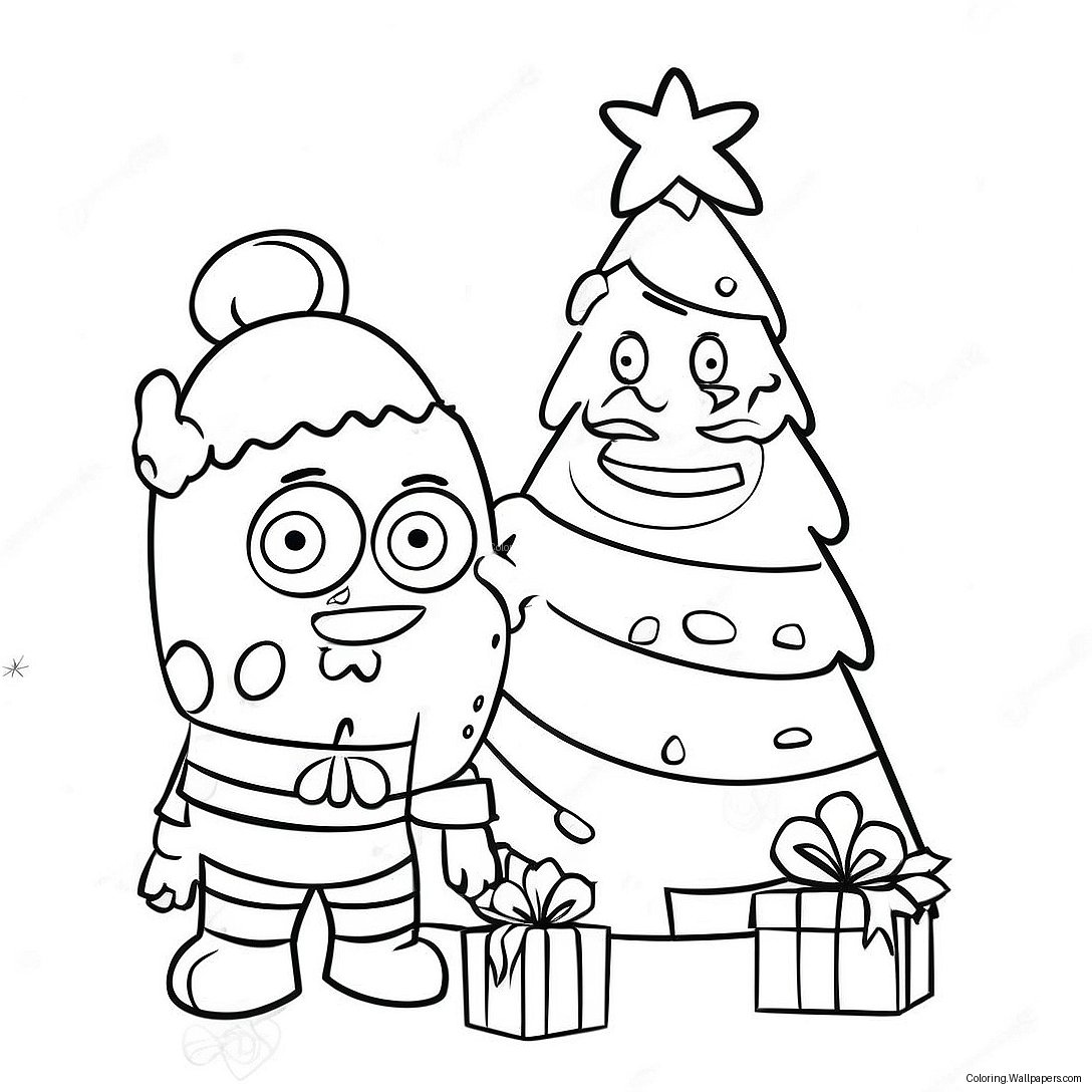 Pagina Da Colorare Di Spongebob E Patrick Che Decorano Un Albero Di Natale 1971