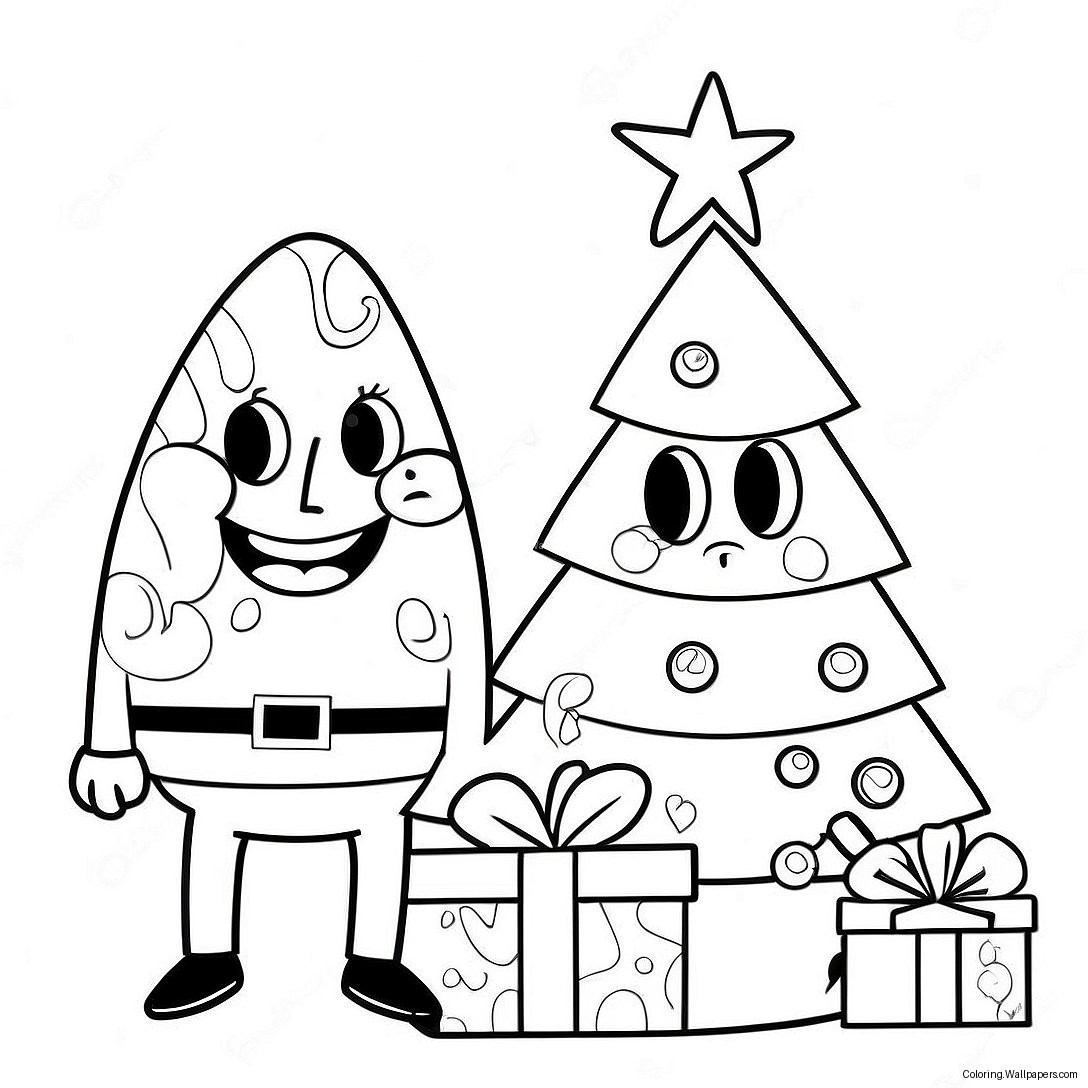 Spongebob En Patrick Versieren Een Kerstboom Kleurplaat 1972