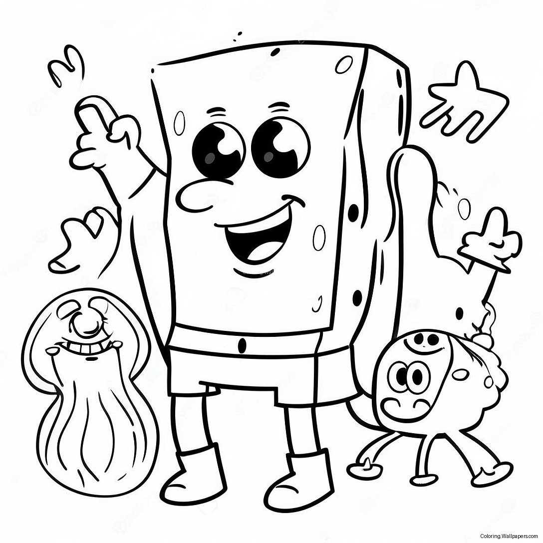 Spongebob With Colorful Friends Coloring Page 31786