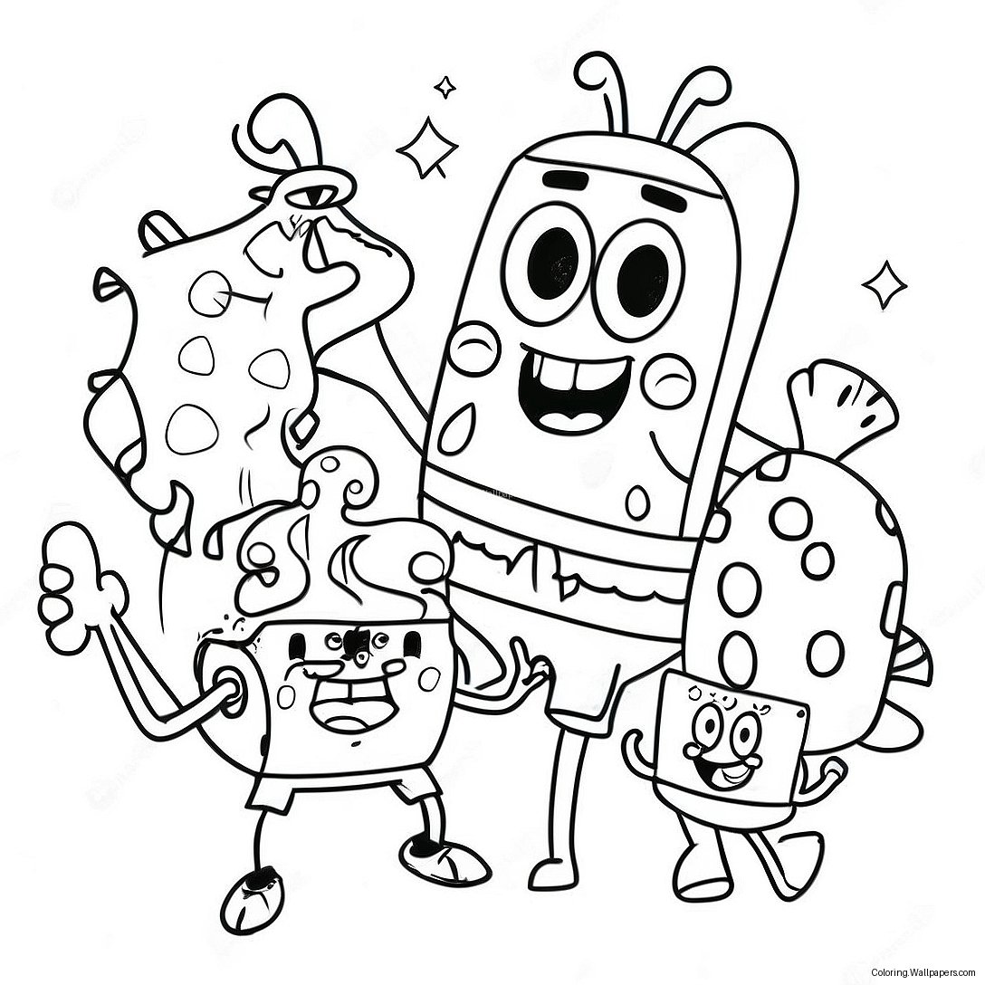 Spongebob With Colorful Friends Coloring Page 31787