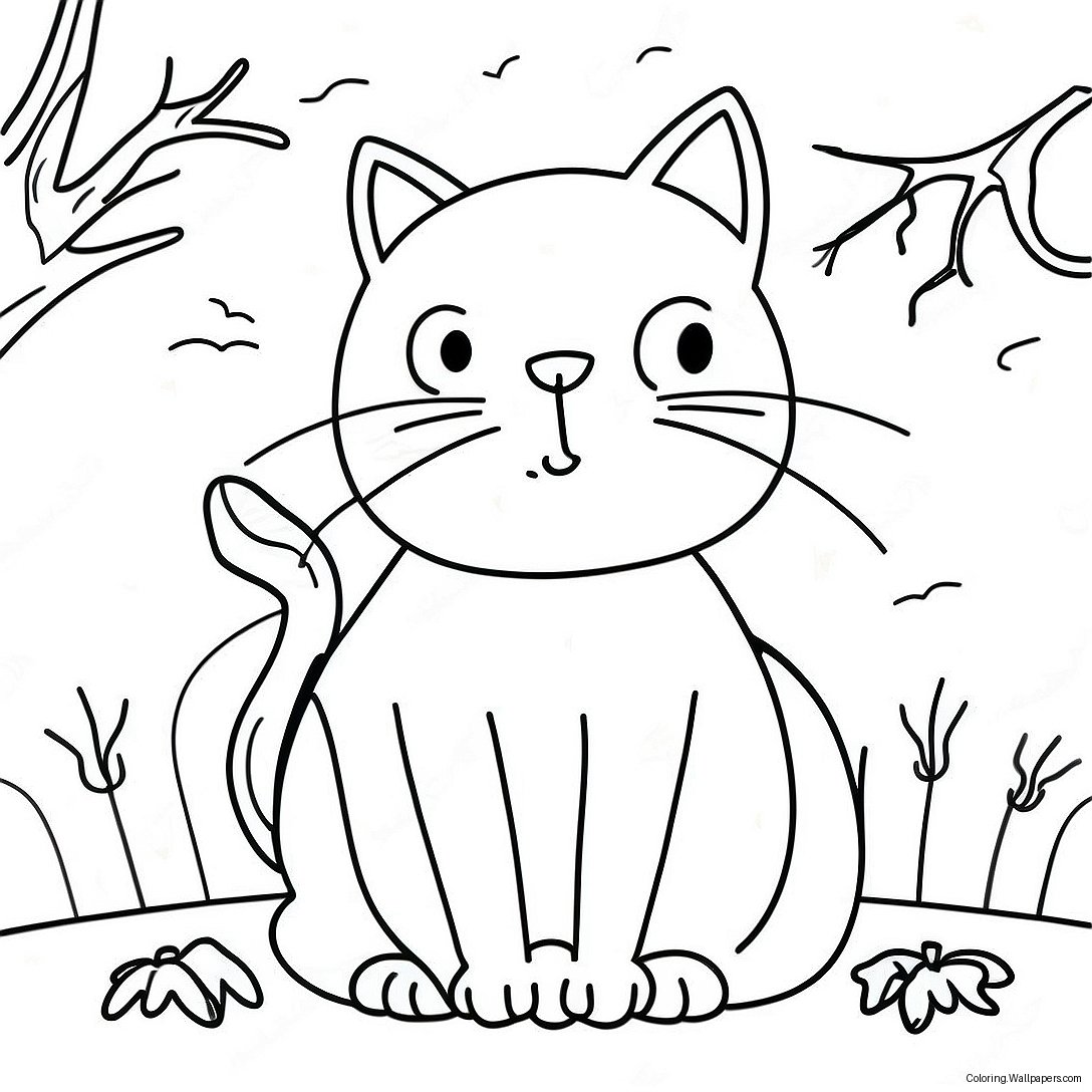 Spooky Black Cat Halloween Coloring Page 15190