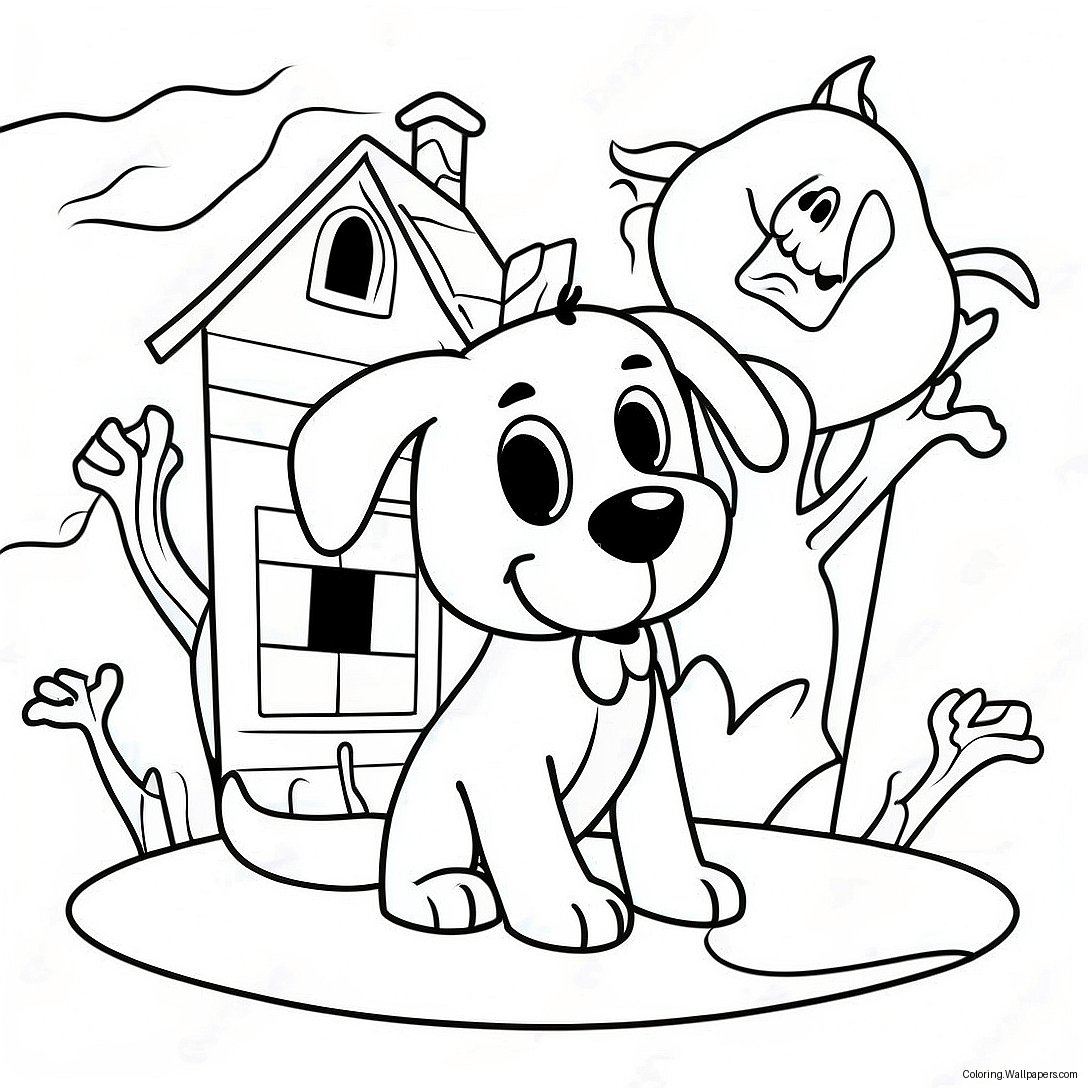 Spooky Cartoon Dog In A Haunted House Coloring Page 28485