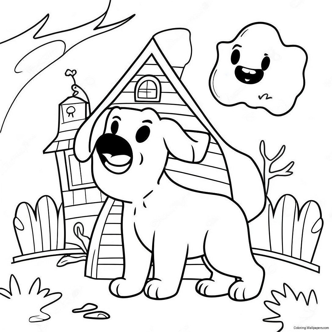 Spooky Cartoon Dog In A Haunted House Coloring Page 28486