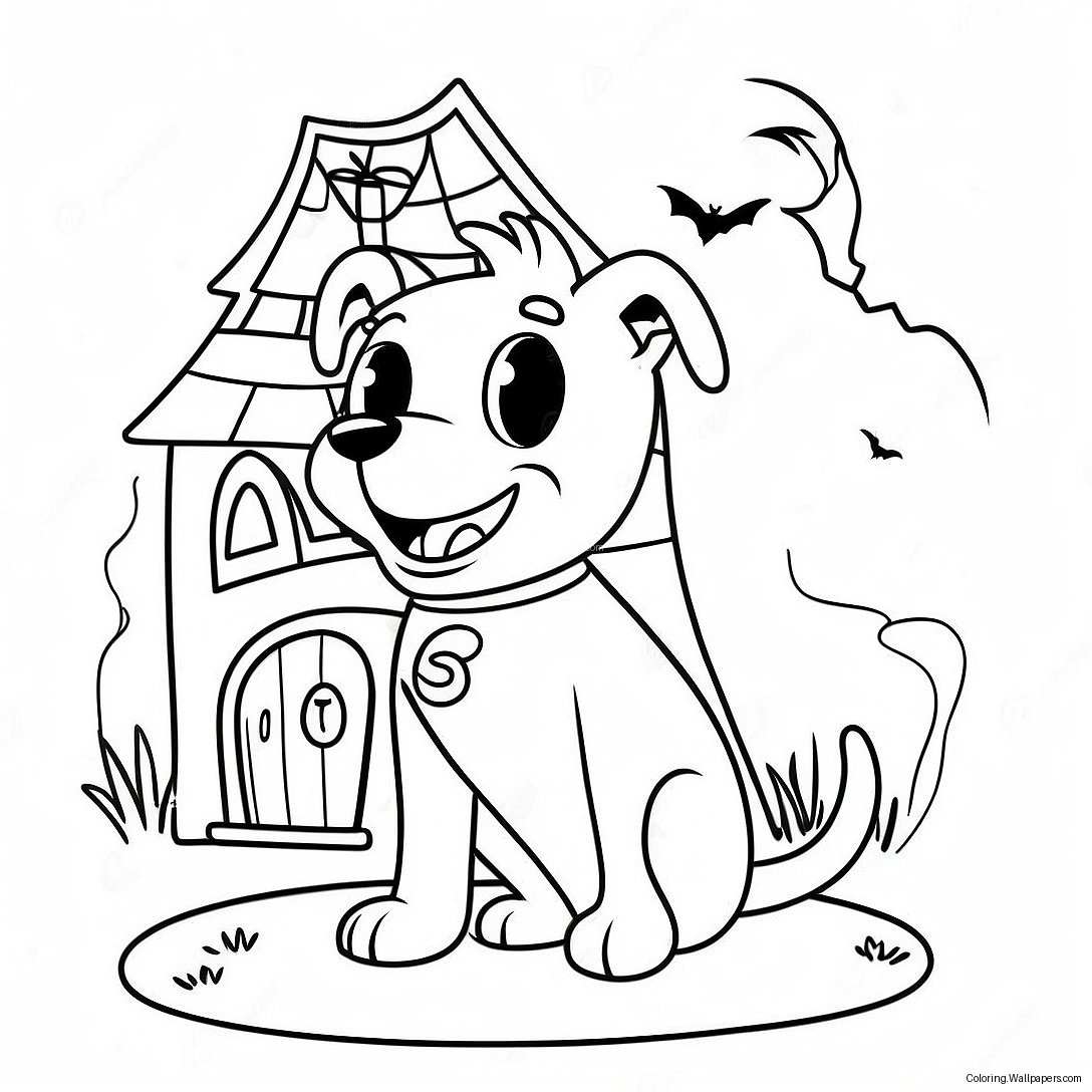 Spooky Cartoon Dog In A Haunted House Coloring Page 28488