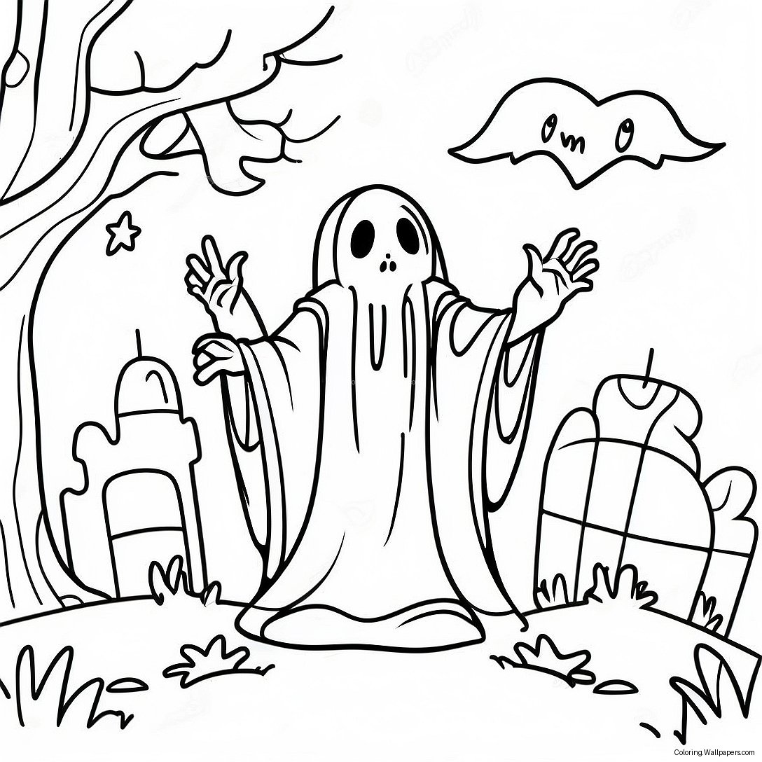 Spooky Graveyard With Ghosts Coloring Page 14928