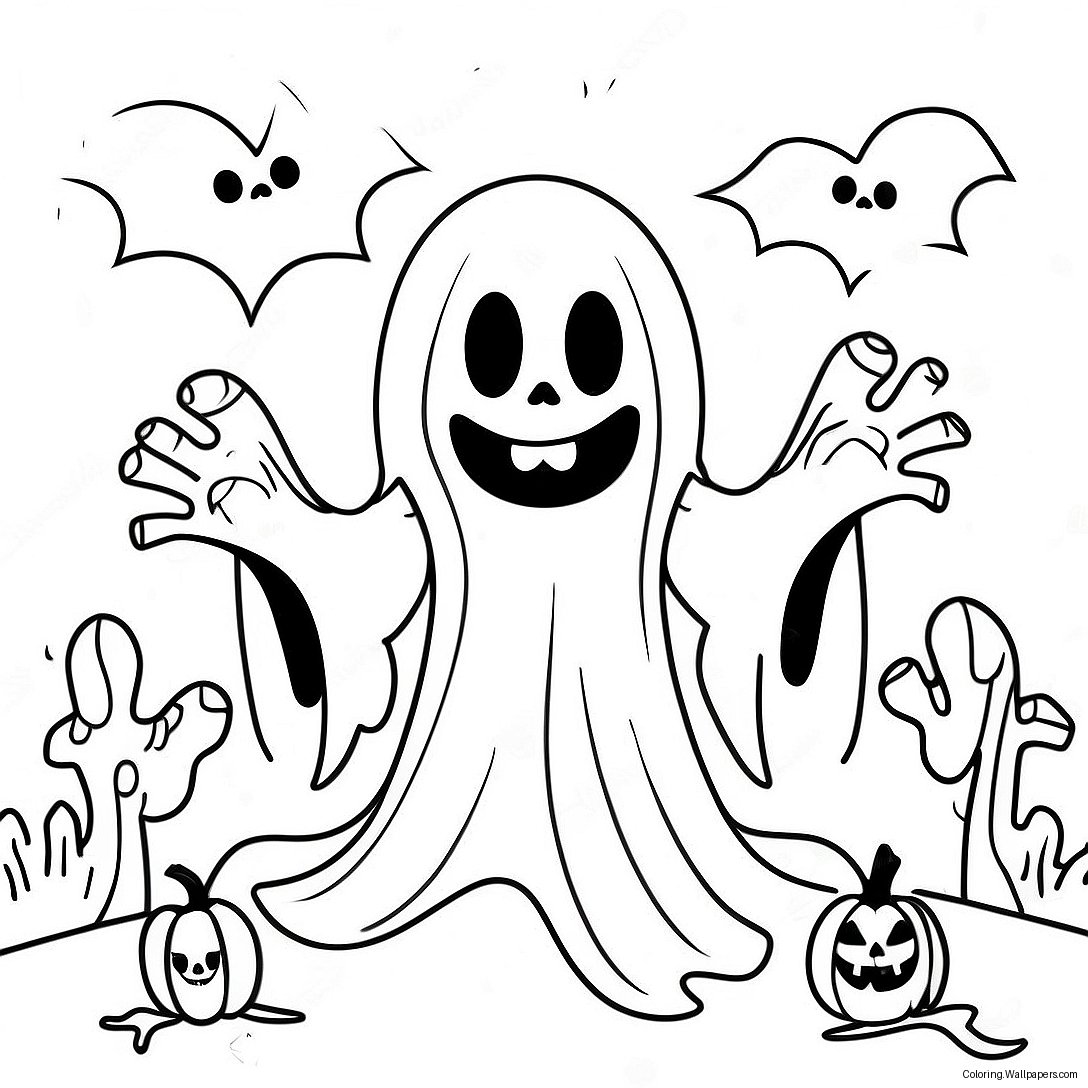 Spooky Halloween Ghost Coloring Page 39606