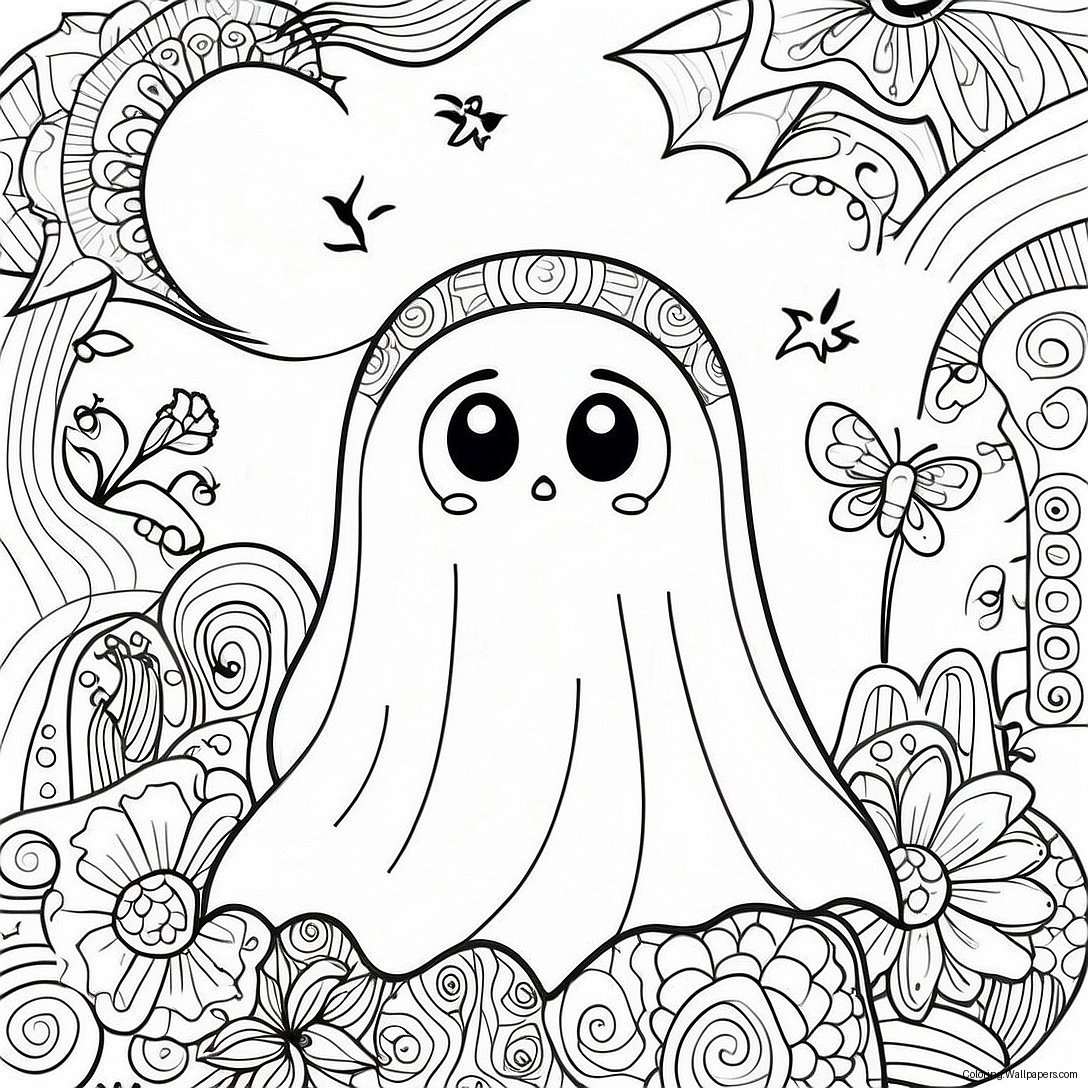 Spooky Halloween Zentangle Ghost Coloring Page 37738