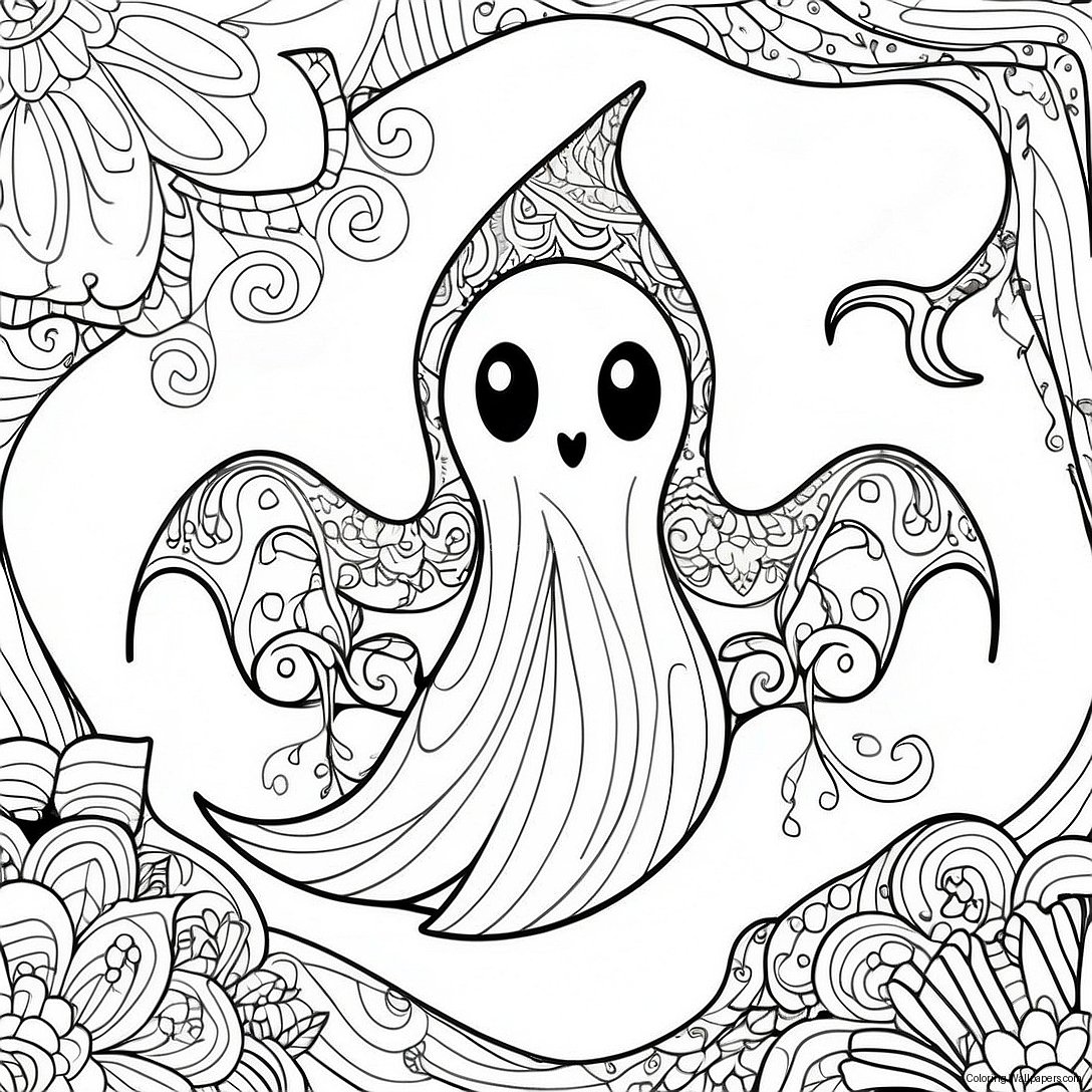 Spooky Halloween Zentangle Ghost Coloring Page 37739