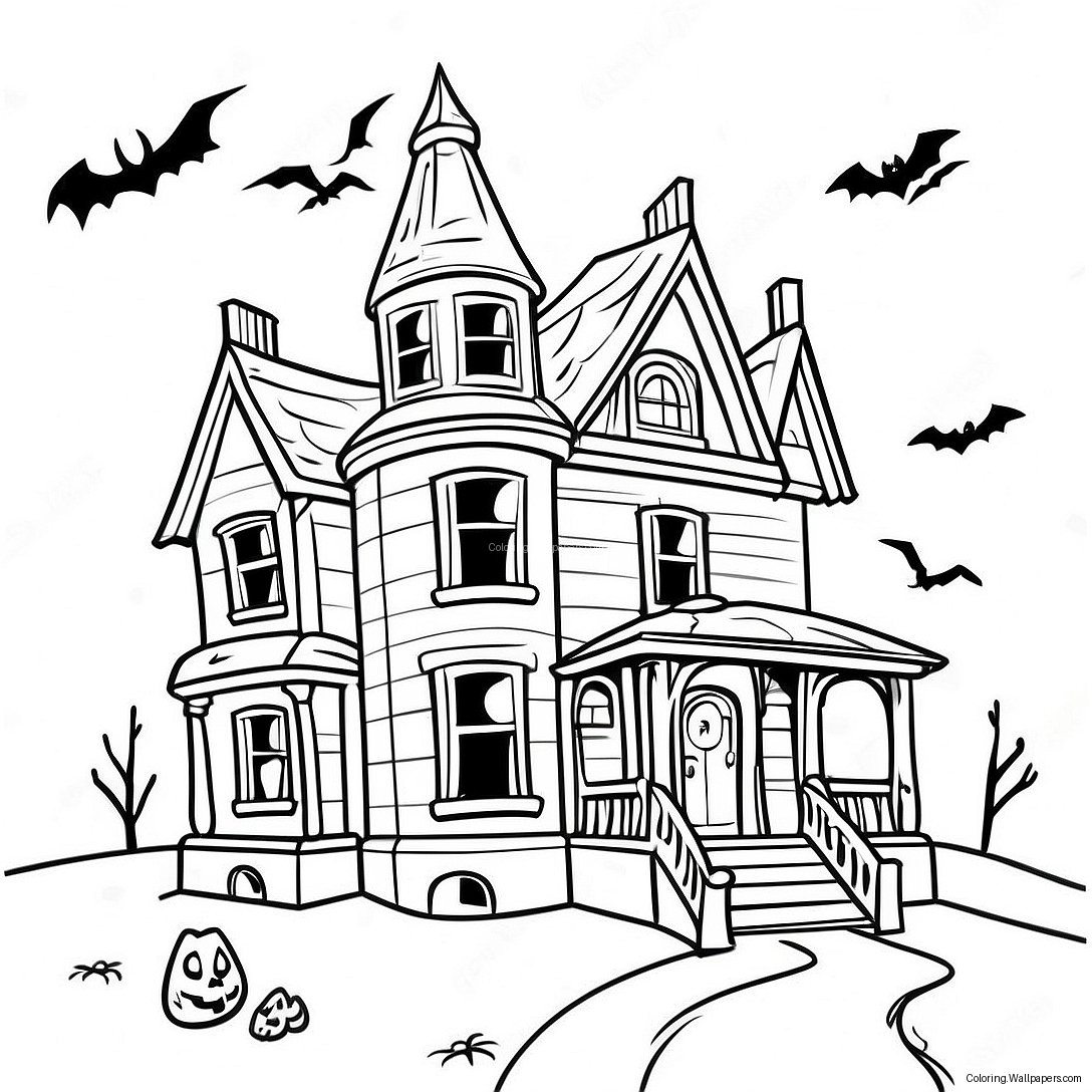 Spooky Haunted House Coloring Page 24801