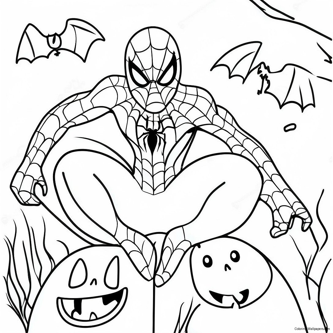 Spooky Spiderman With Pumpkins Coloring Page 8721