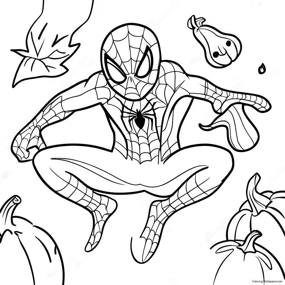 Página Para Colorir Do Spiderman Assustador Com Abóboras 8723