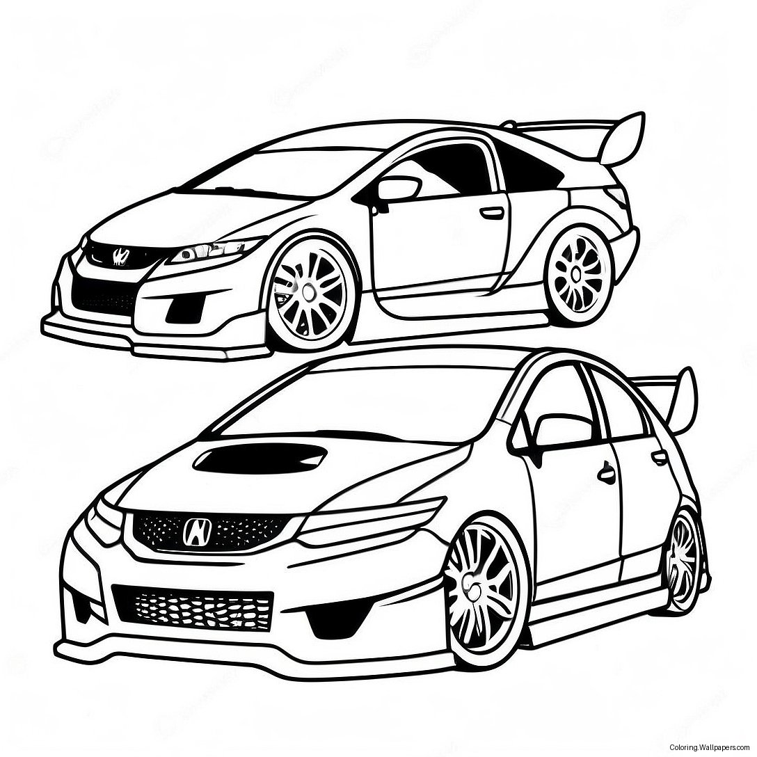 Sporty Honda Civic Racing Coloring Page 12488