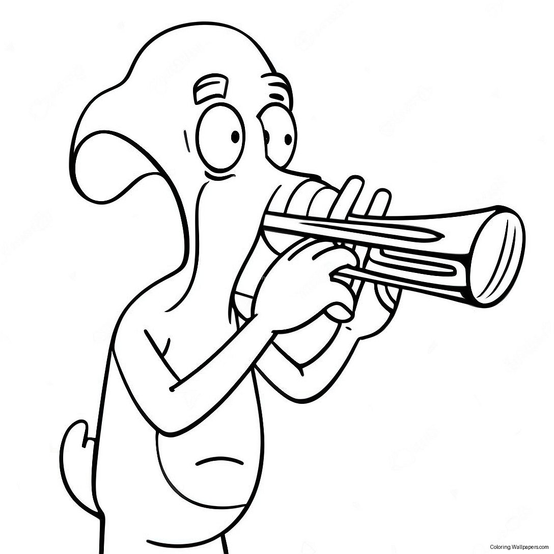 Pagini De Colorat Cu Squidward Cântând La Clarinet 1472