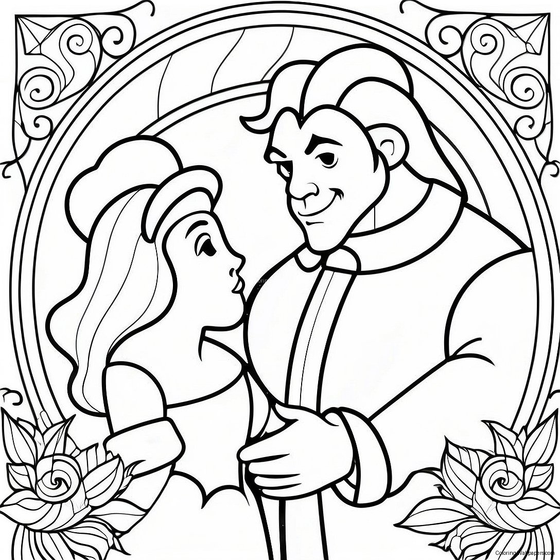 Stained Glass Beauty And The Beast Coloring Page 53387