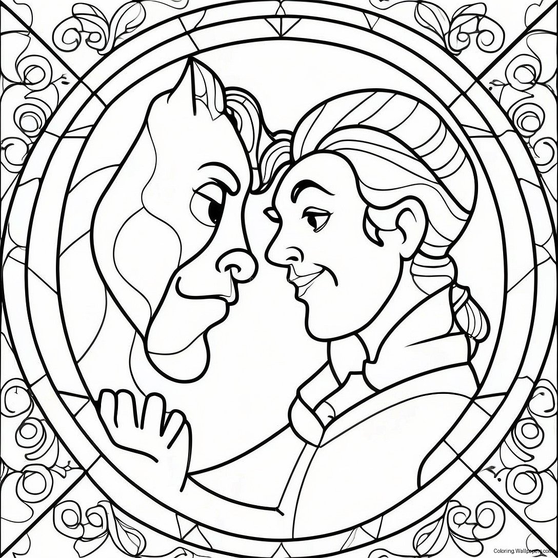 Stained Glass Beauty And The Beast Coloring Page 53388