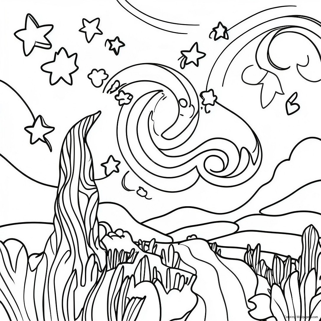 Starry Night Sky Coloring Page 38273