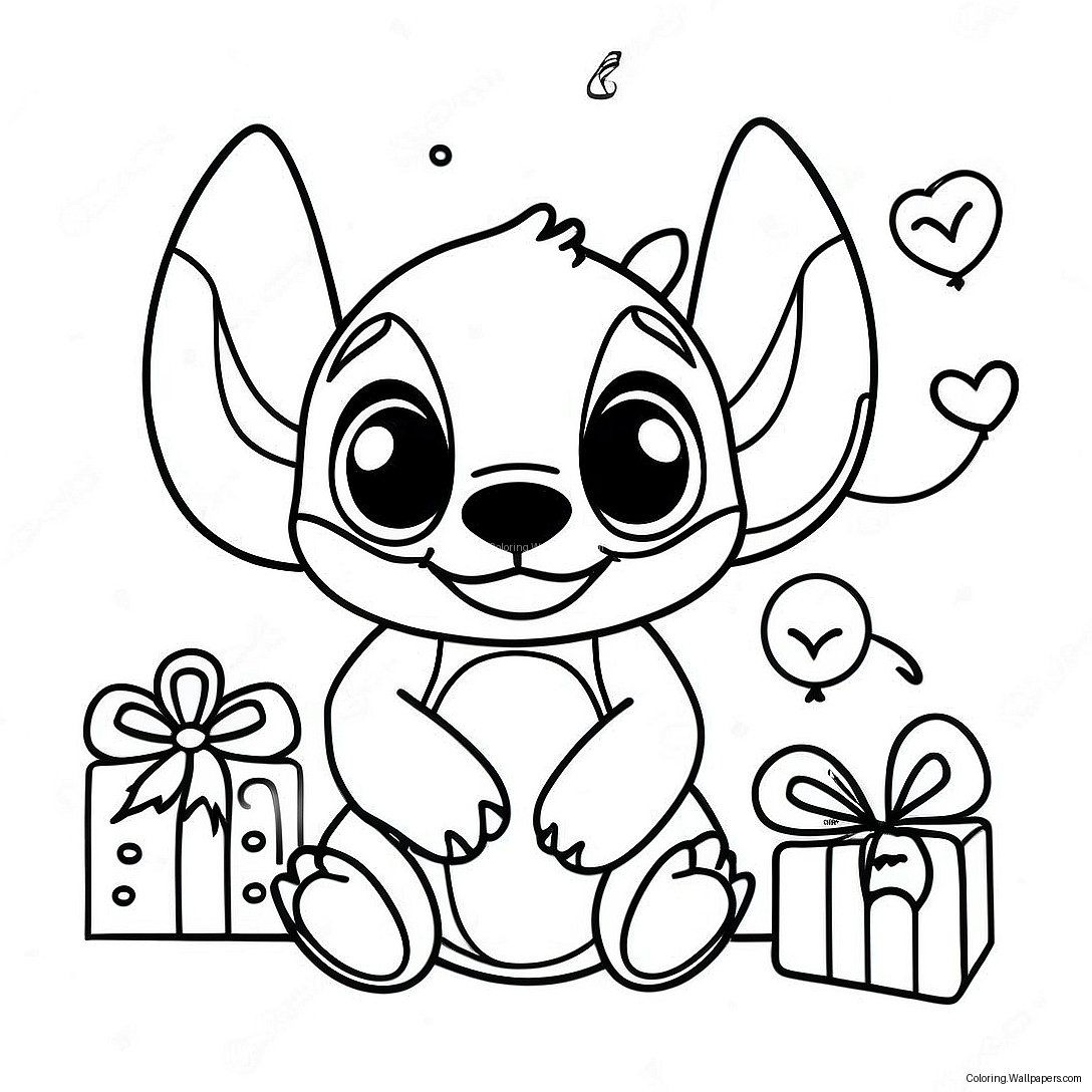 Stitch Birthday Celebration Coloring Page 7763