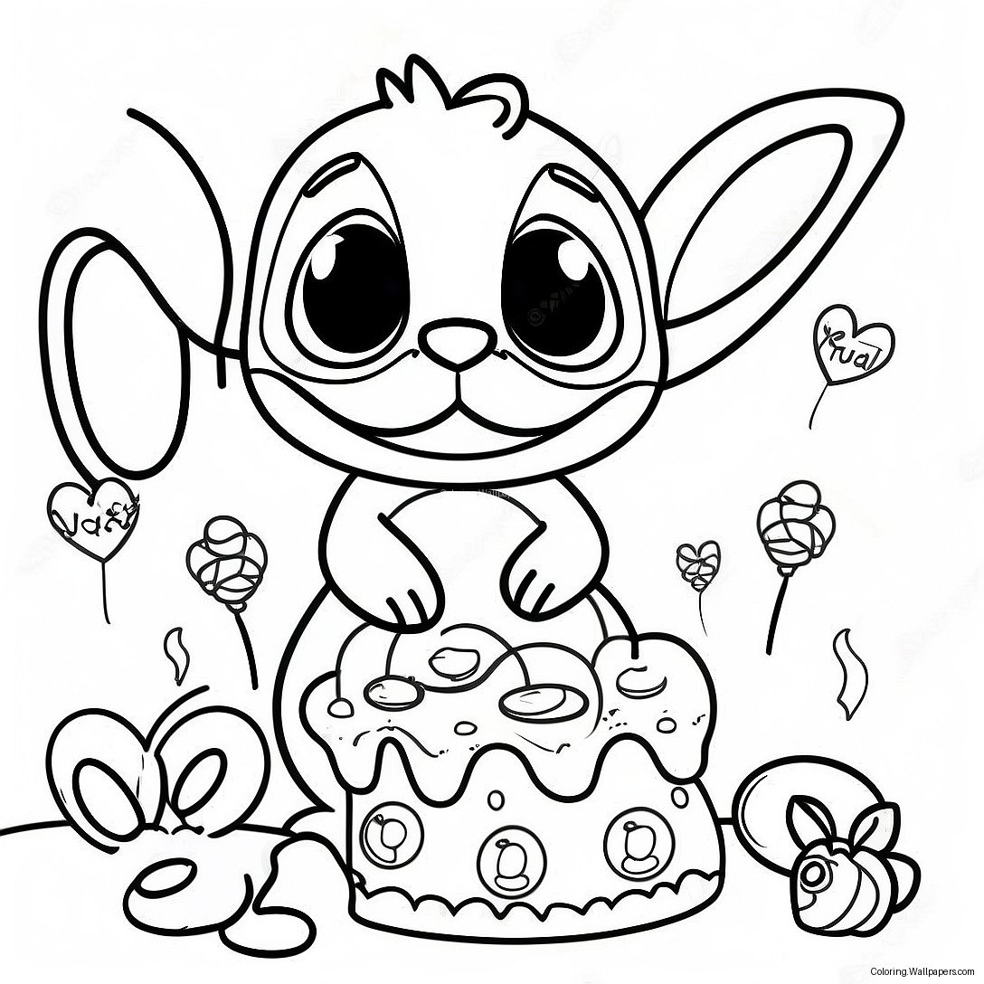 Stitch Birthday Celebration Coloring Page 7764