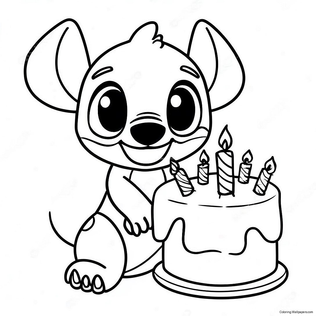 Stitch With Birthday Cake Coloring Page 7758