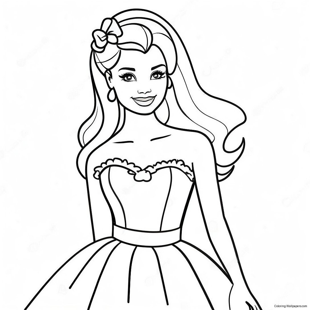 Stylische Barbie In Einem Kleid Ausmalbild 27686