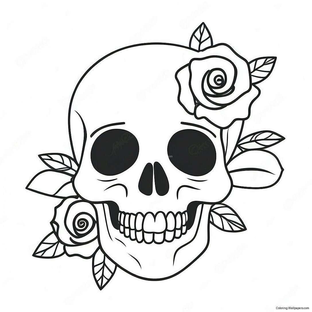 Stylish Love Skull With Roses Coloring Page 42820