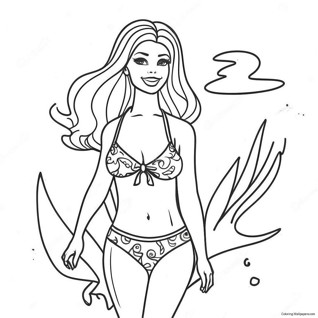 Page À Colorier De Barbie D'été En Maillot De Bain Coloré 43082