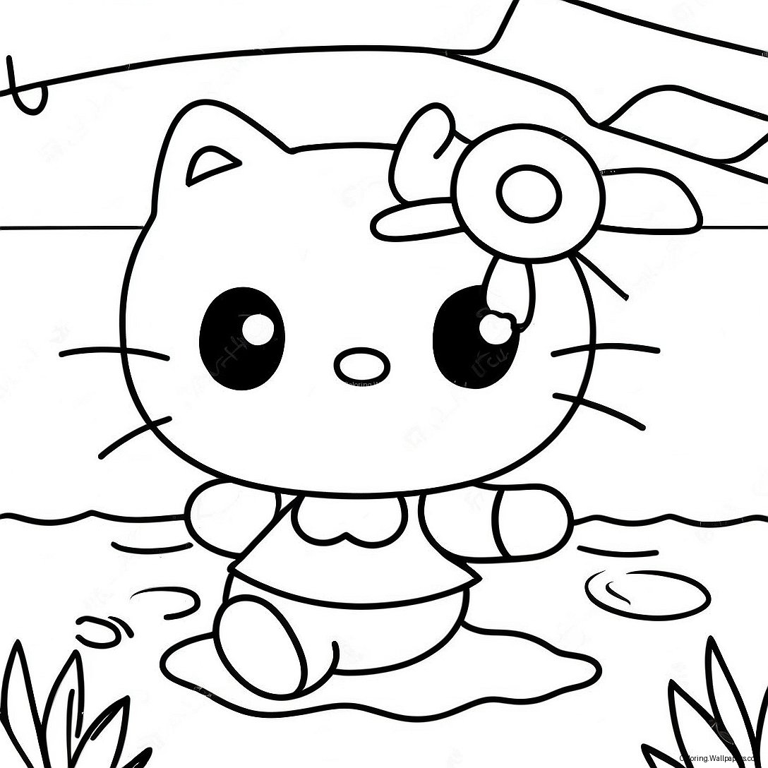 Página Para Colorear De Hello Kitty En La Playa En Verano 30858