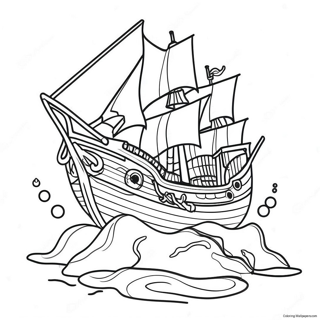 Sunken Pirate Ship Coloring Page 51218