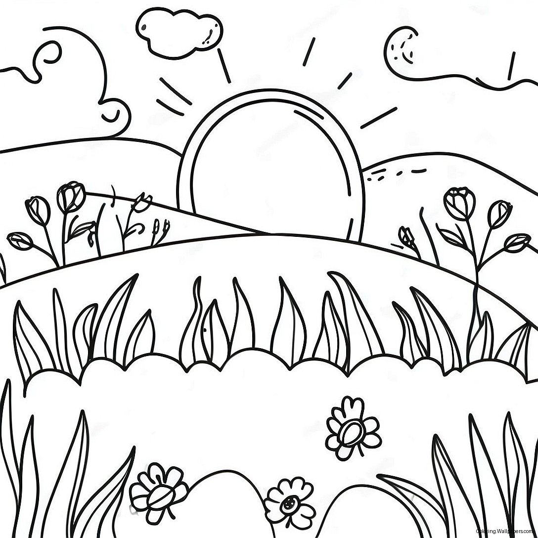 Sunny Day In The Field Coloring Page 49426