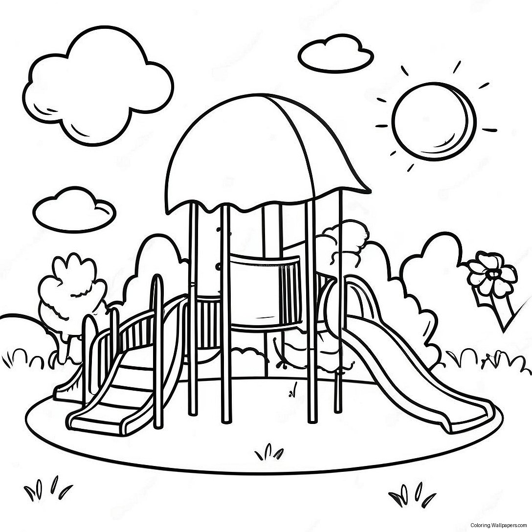 Sunny Day Playground Coloring Page 1350