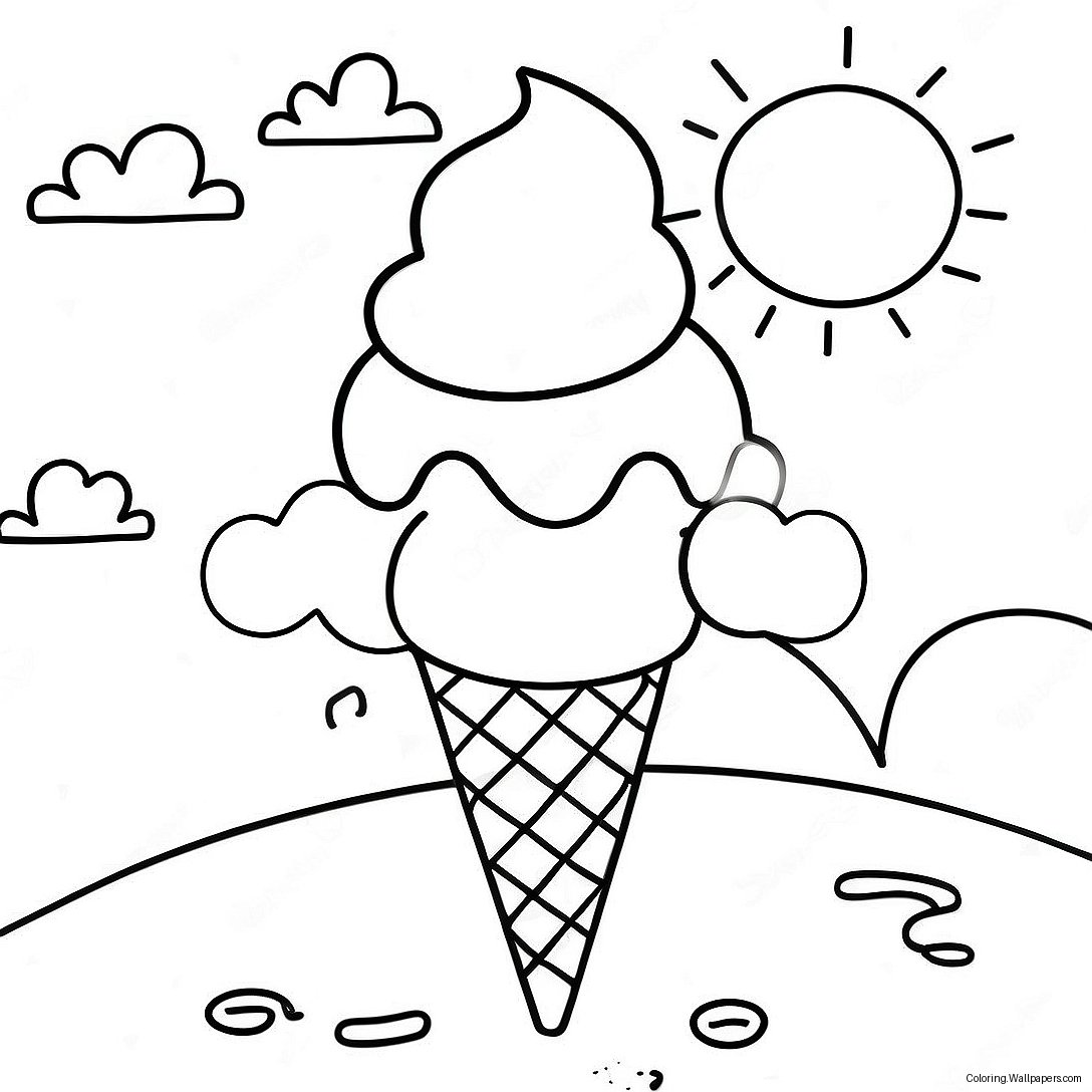 Sunny Day With Ice Cream Coloring Page 2