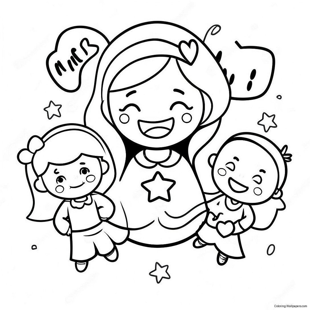 Super Mom With Kids Coloring Page 52353