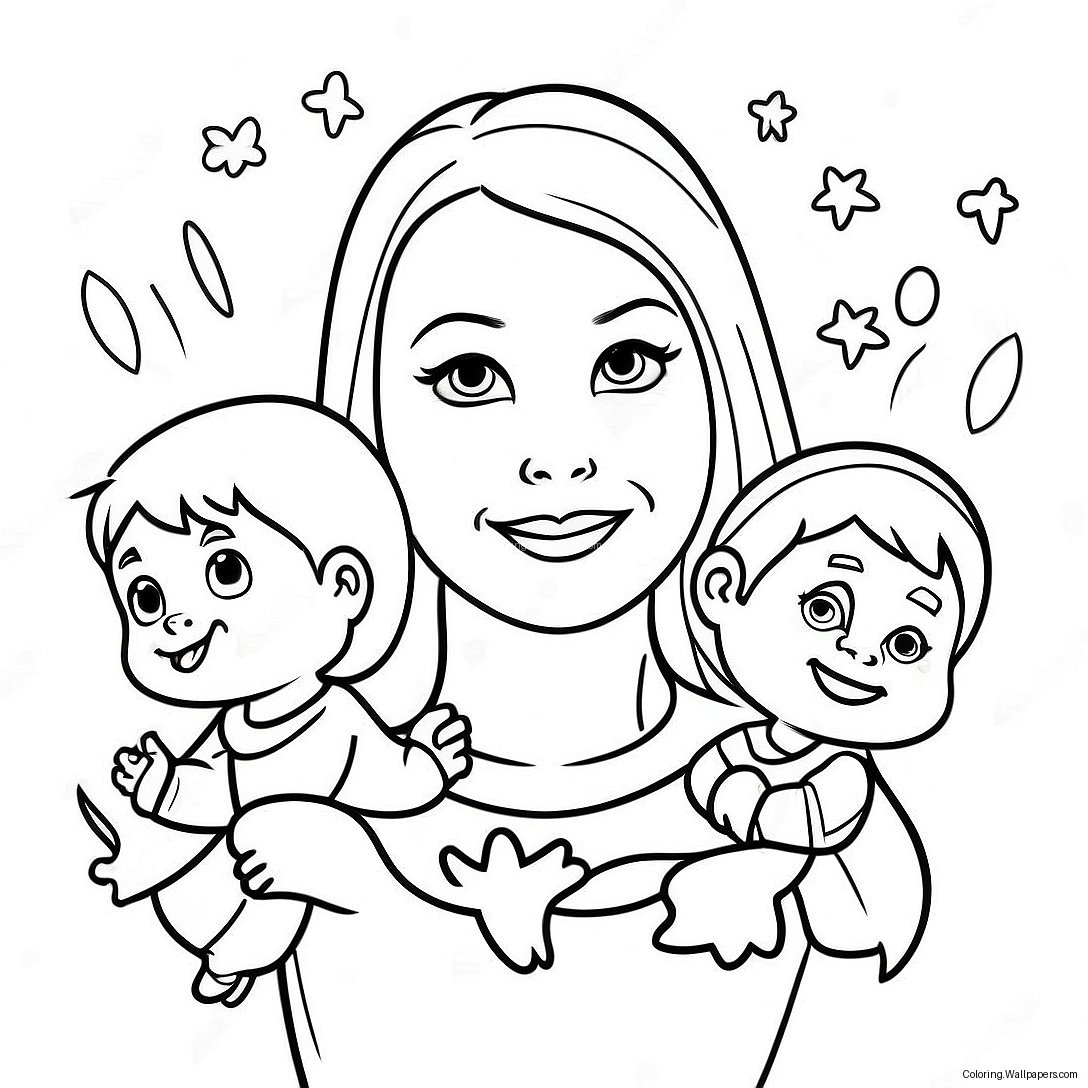 Super Mom With Kids Coloring Page 52355