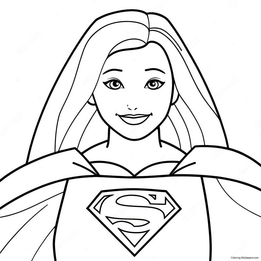 หน้าระบายสี Supergirl ที่มีผ้าคลุม 17425