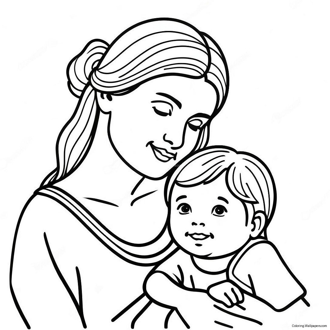 Sweet Mother And Child Coloring Page 6744