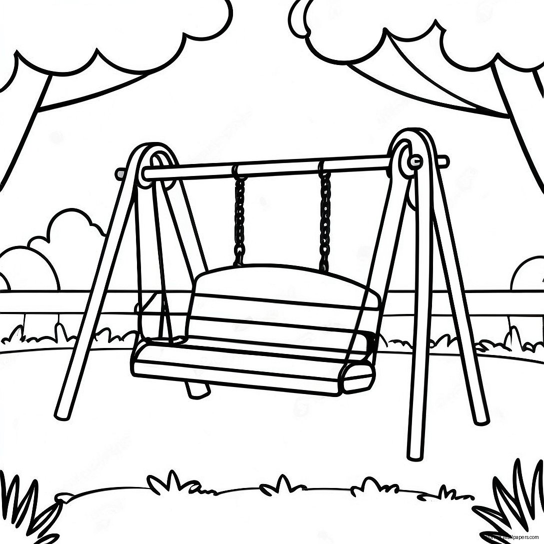 Swing Set In A Sunny Park Coloring Page 52396