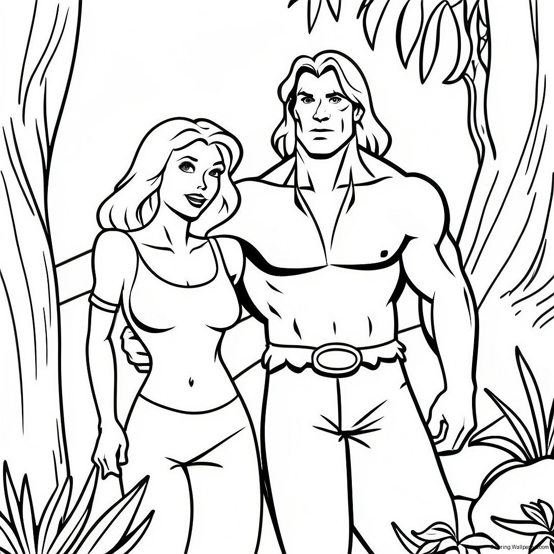 Tarzan Og Jane I Junglen Farvelægningsside 12243