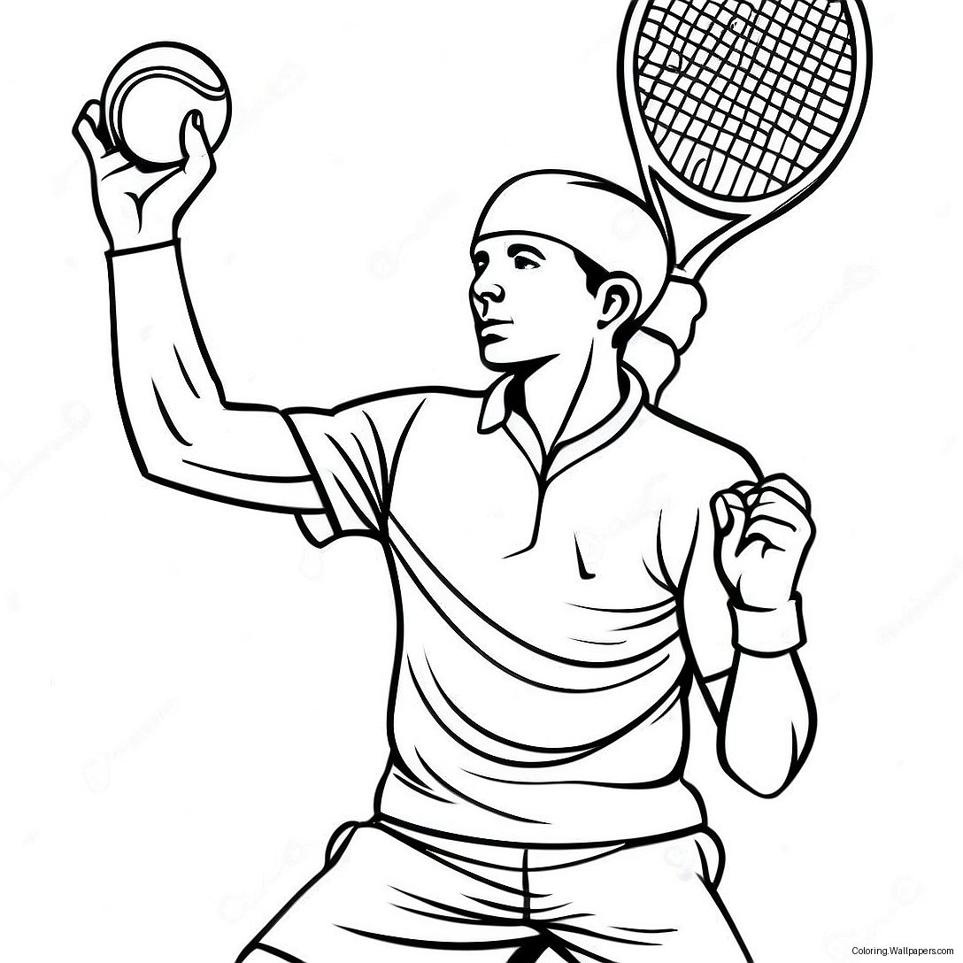 Tennis Player Serving Ball Coloring Page 7639