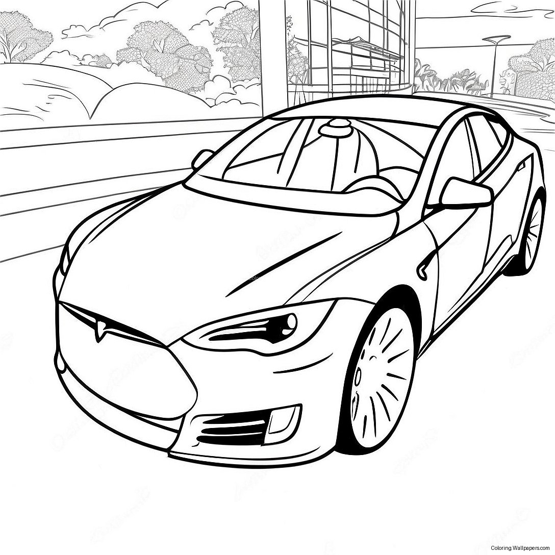 Page À Colorier De La Tesla Model S En Course 1500