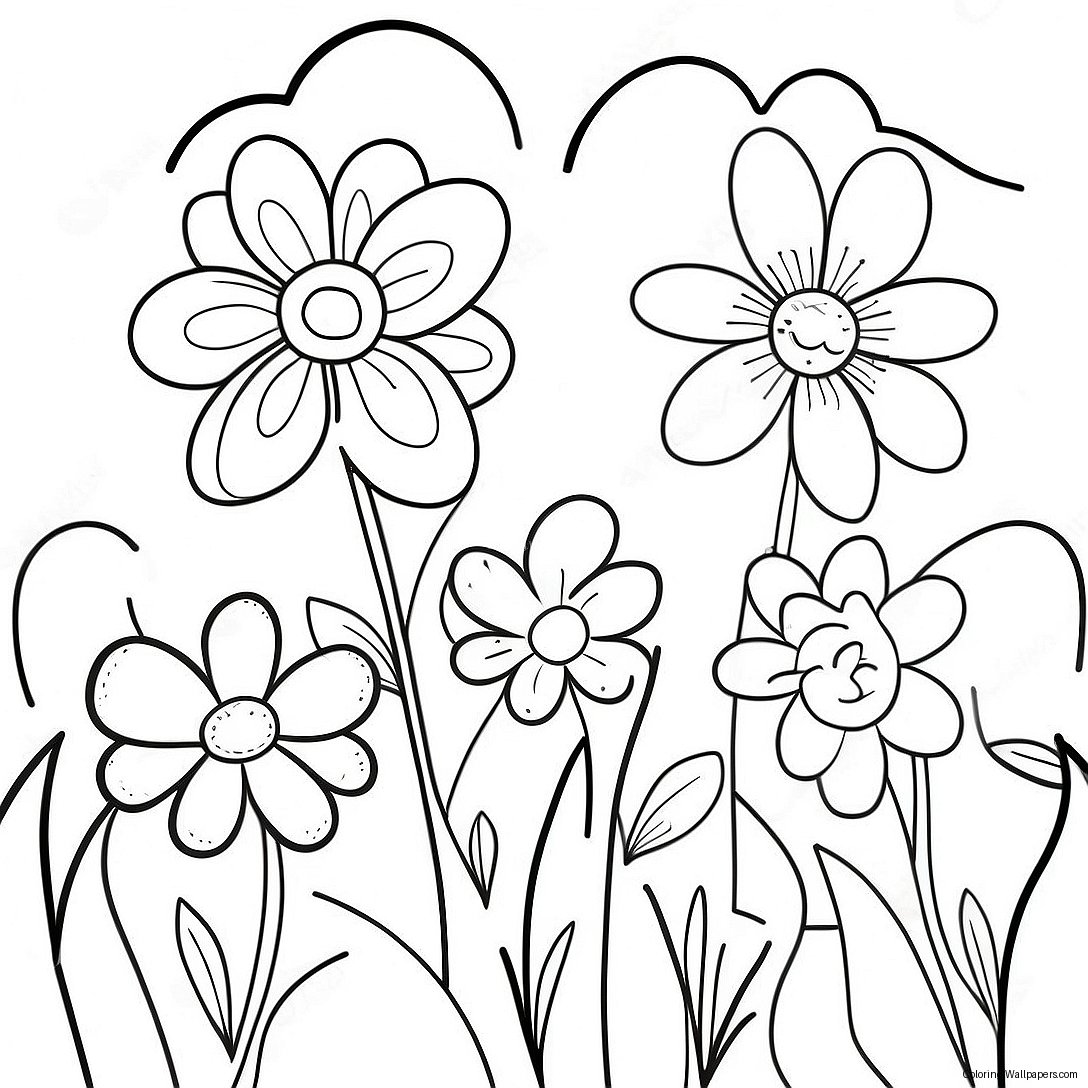 Thick Line Flower Garden Coloring Page 8125