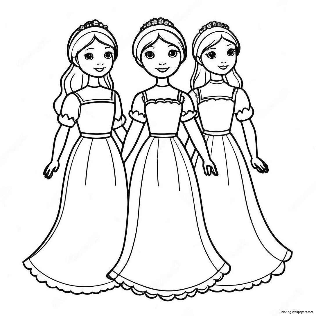 Página Para Colorear De Tres Hermanas En Vestidos Hermosos 53342