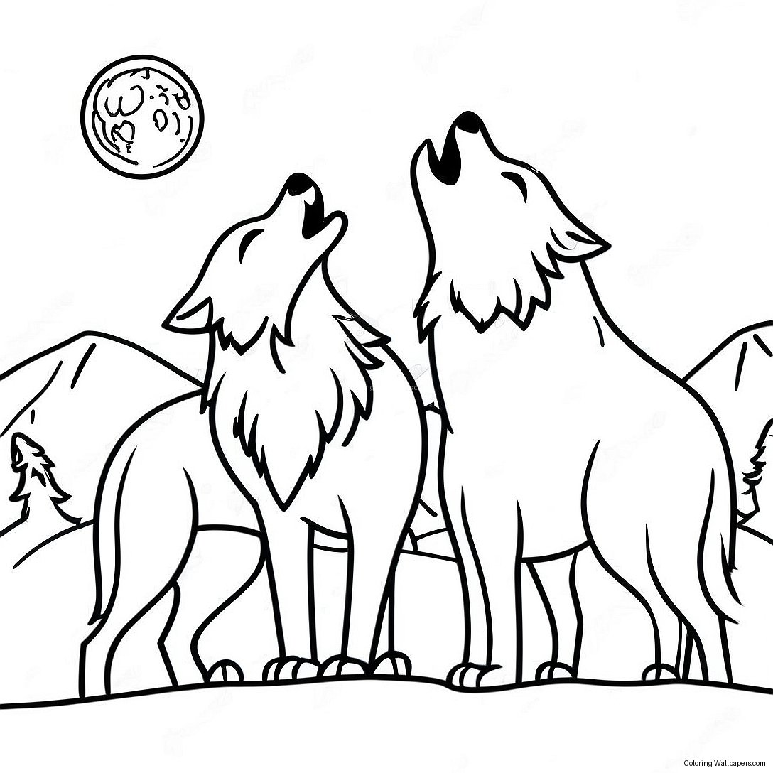 Timberwolves Howling At The Moon Coloring Page 13481