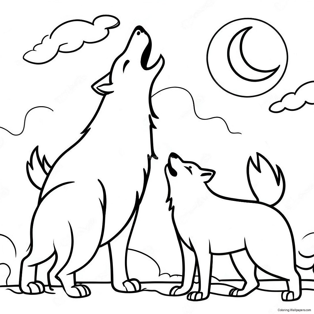 Timberwolves Howling At The Moon Coloring Page 13484