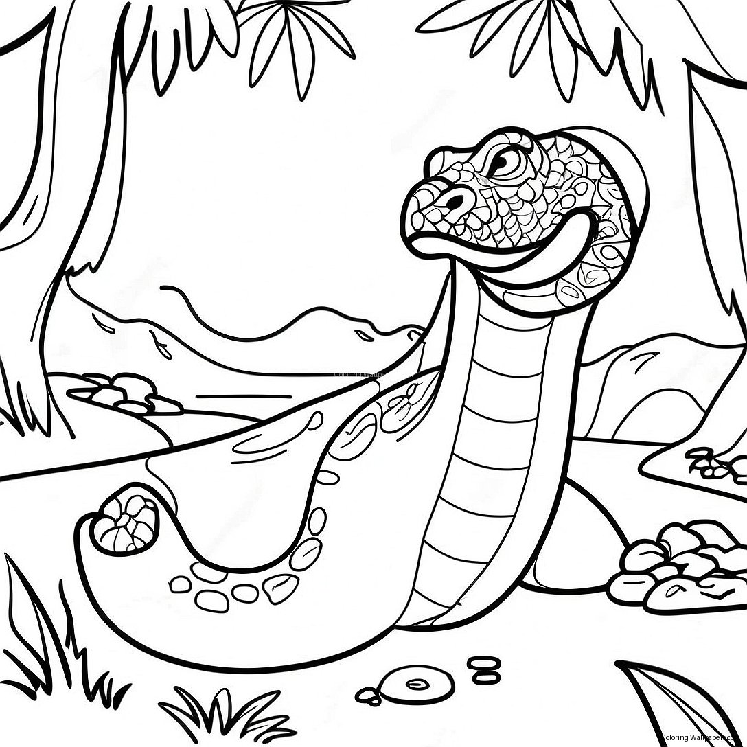 Página Para Colorir Do Titanoboa Em Um Habitat De Selva 52387