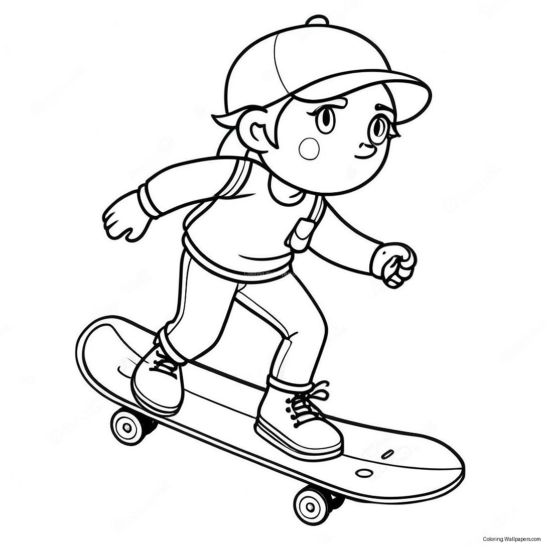 Tomboy Character With Skateboard Coloring Page 53917